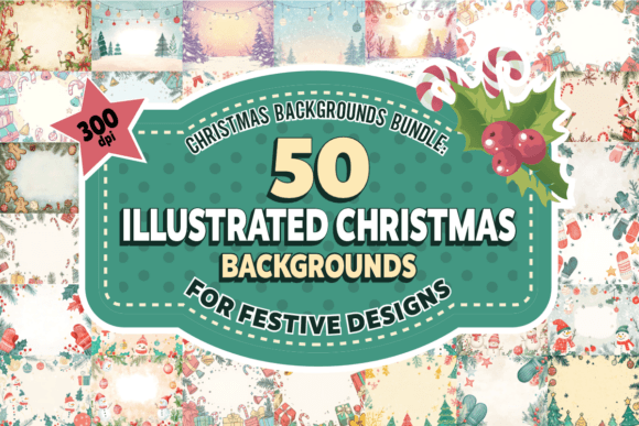 50 Illustrated Christmas Backgrounds PNG for Creative Projects