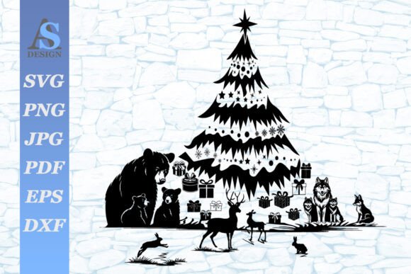 Animals Under the Christmas Tree SVG: Modern Illustrations for Publishing