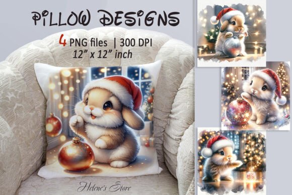 Christmas Animals Pillow Case Designs Illustrations