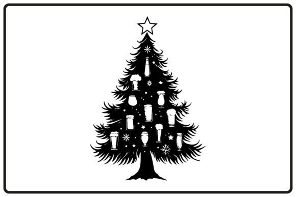 Christmas Beer Tree Silhouette Black Review for Illustrations