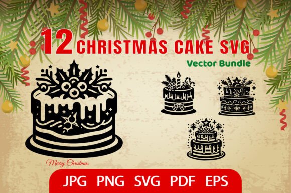Christmas Cake SVG Bundle 12 for Festive Illustrations