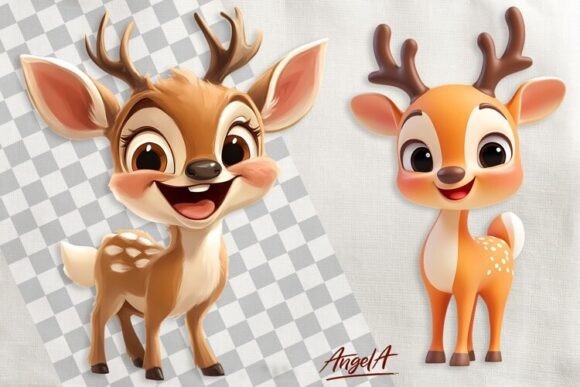 Christmas Cartoon Clipart, Deer Clipart for Branding & Illustrations