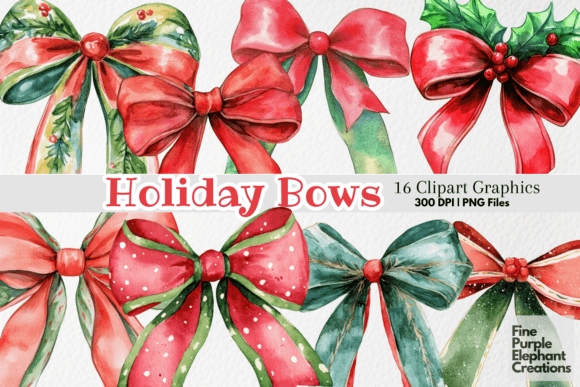 Christmas Coquette Bows Holiday Clipart for Illustrations