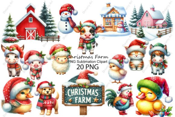 Christmas Farm PNG Sublimation Clipart: Illustrations for Branding