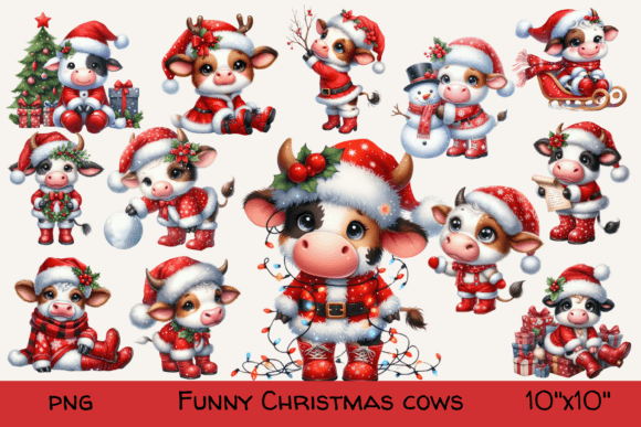 Christmas Funny Cows Illustrations Review