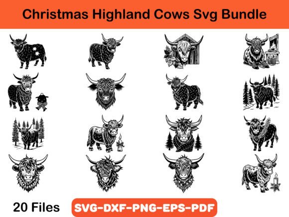 Christmas Highland Cows SVG Bundle: Premium Illustrations for Holiday Branding