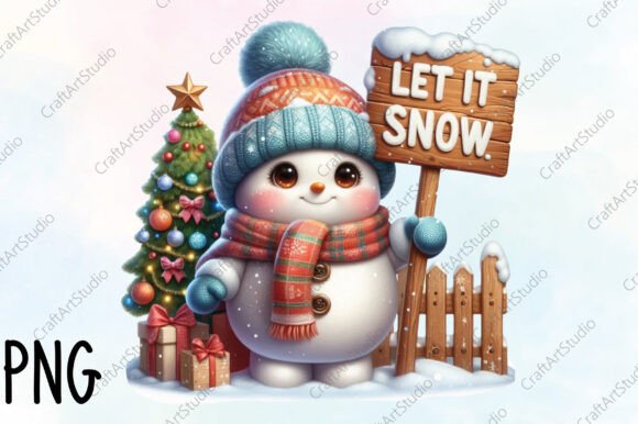 Christmas Let It Snow Snowman Clipart for Illustrations