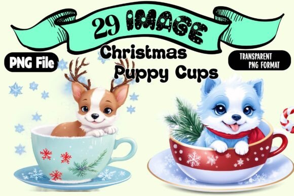 Christmas Puppy Cups Clipart Bundle -PNG Illustrations Review