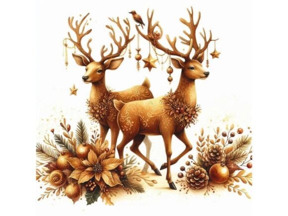 Christmas Reindeer in Warm Golden Tones Illustrations