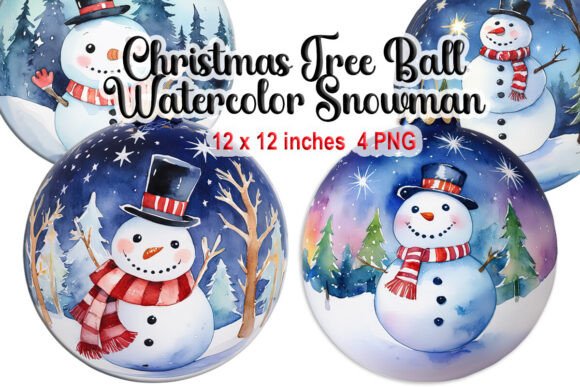 Christmas Tree Ball, Watercolor Snowman: Illustrations for Branding