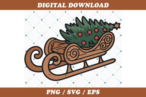 Christmas Tree on Wooden Sleigh Review for Illustrations