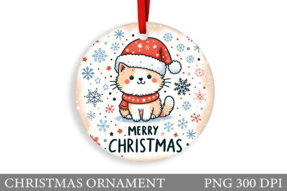 Cute Cat Christmas Ornament Sublimation for Illustrations