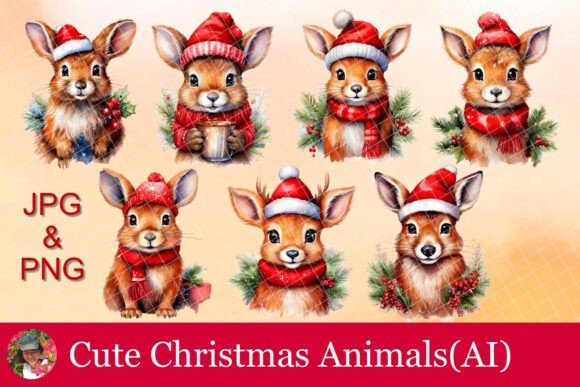 Cute Christmas Animals Illustrations for Crafters