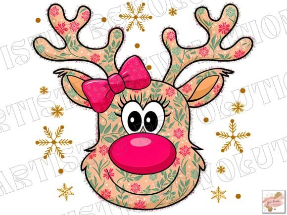 Cute Coquette Floral Christmas Reindeer Illustrations