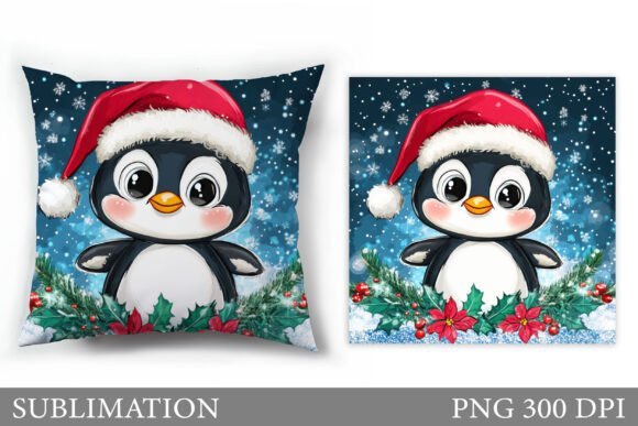Cute Penguin Pillow. Christmas Pillow Illustrations