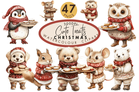 Cute Treats Christmas Watercolor Clipart for Illustrations