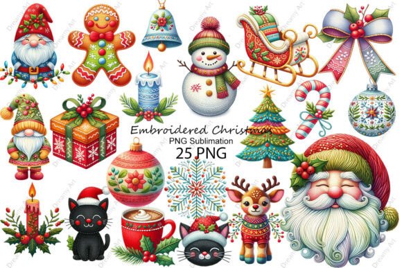 Embroidered Christmas PNG Sublimation for Modern Illustrations