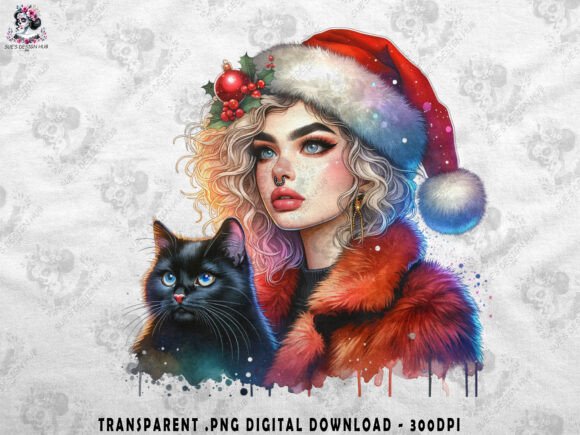 Festive Girl with Cat Christmas Art: A Review for Digital Sellers