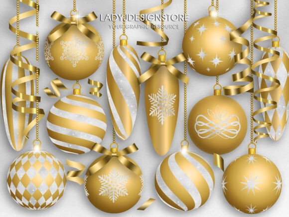 Gold and White Christmas Ornaments: A Designer’s Review for Illustrations