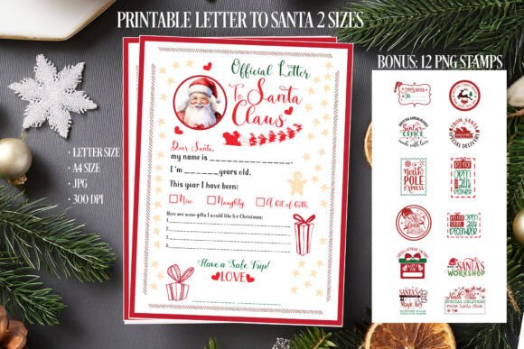 Letter to Santa and Christmas Stamps: Festive Illustrations for Local Brands