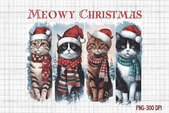 Meowy Christmas, Vintage Christmas, Png for Illustrations