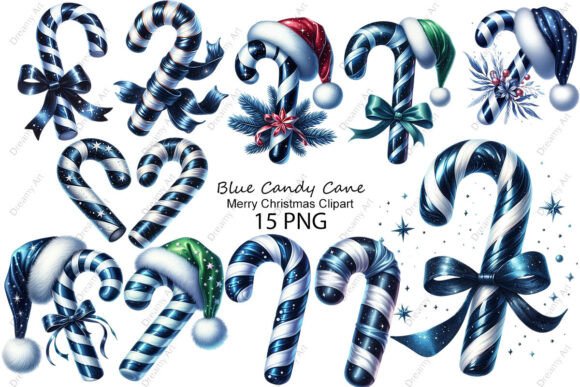 Merry Christmas Blue Candy Cane Clipart for Modern Illustrations