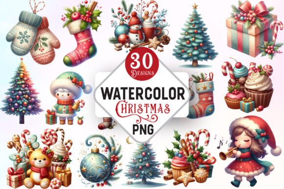 Pink and Mint Christmas Clipart Bundle: Modern Illustrations for Design