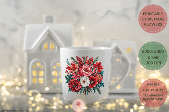 Printable Christmas Flowers Cliparts 9: Illustrations for Handmade Success