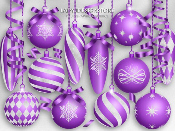Purple and White Christmas Ornaments Illustrations Review