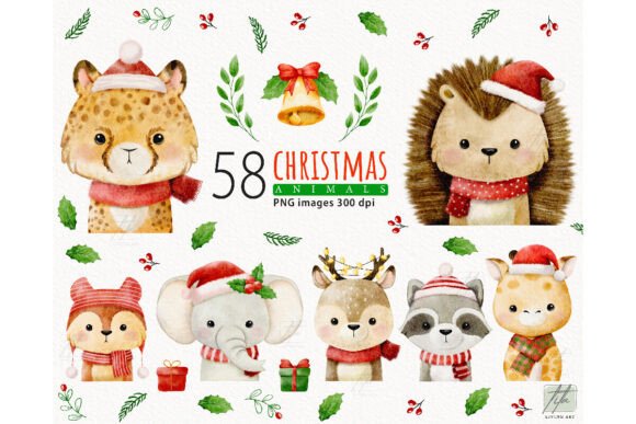 Watercolor Christmas Animal Illustrations for Editorial Design