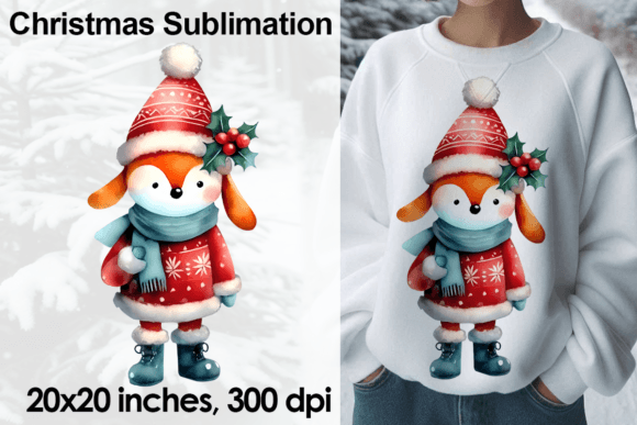 Watercolor Christmas Dog Sublimation PNG for Illustrations