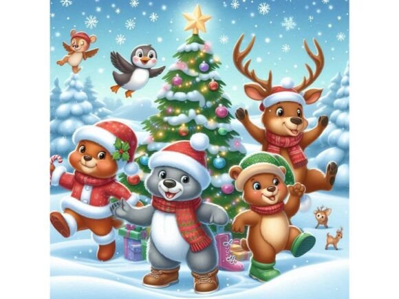 Winter Animals Celebrating Christmas in Illustrations for Brands