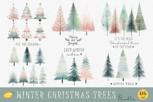 Winter Christmas Trees PNG Bundle: Premium Illustrations for Seasonal Branding
